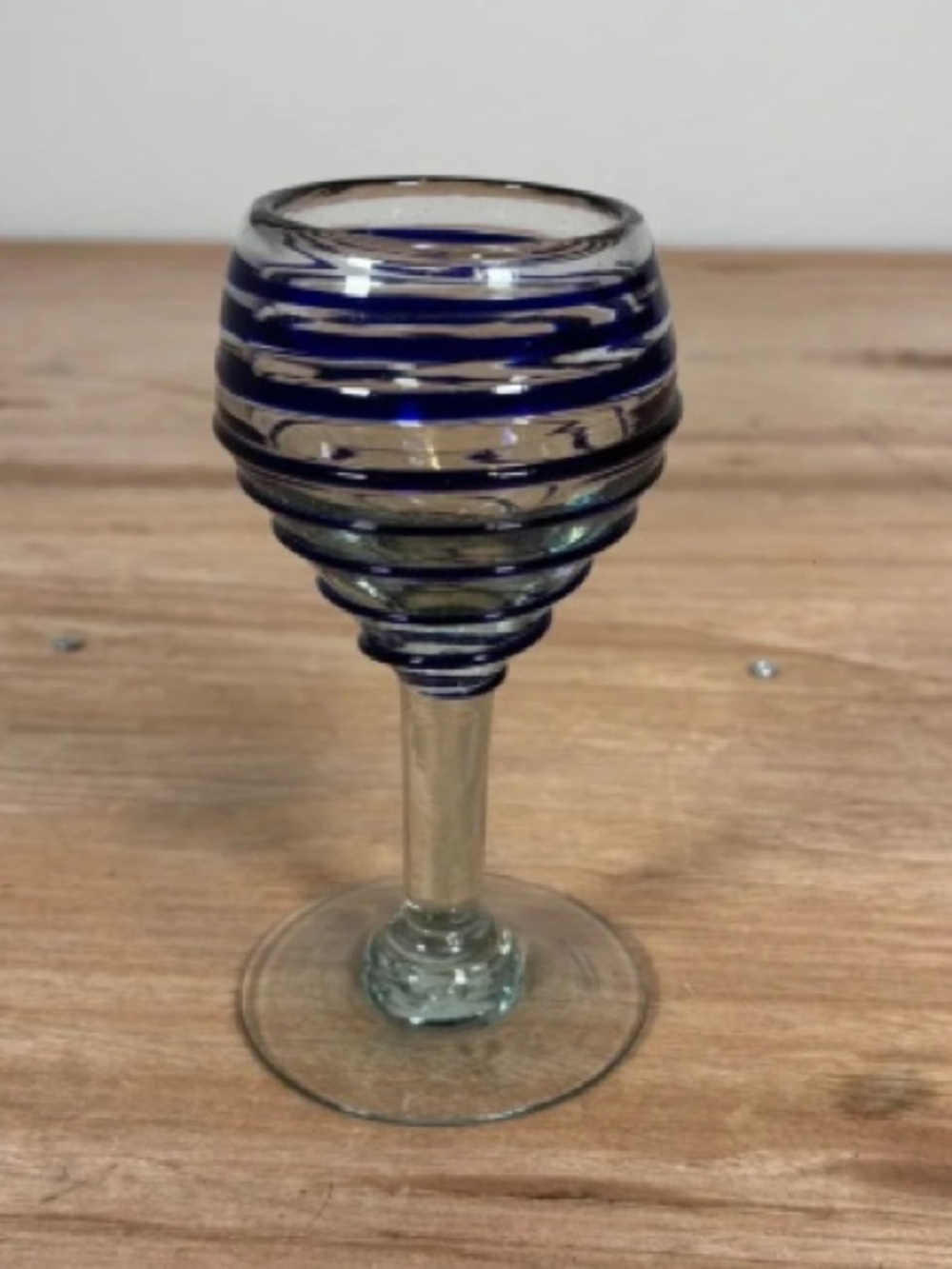 Handblown Blue-Striped Glass Goblet - Decorative Stemware
